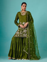 Green chinon silk net detailed sharara suit
