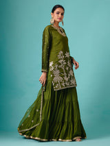 Green chinon silk net detailed sharara suit