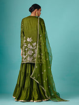 Green chinon silk net detailed sharara suit