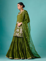 Green chinon silk net detailed sharara suit