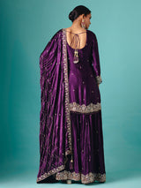 Violet chinon silk full sleeve flared palazzo suit