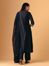 Black cotton silk quarter sleeve pant style suit