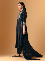 Black cotton silk quarter sleeve pant style suit