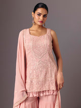 Peach georgette silk sleeveless festive sharara suit