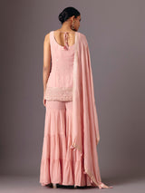 Peach georgette silk sleeveless festive sharara suit