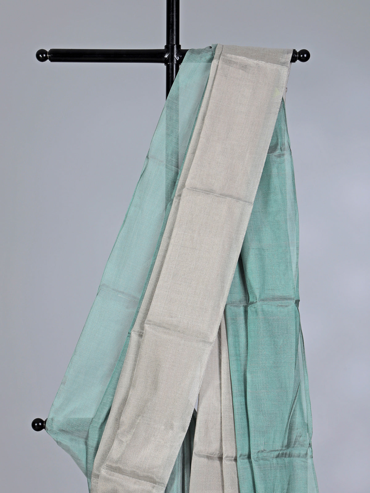 Silver and mint blue chanderi tissue silk saree