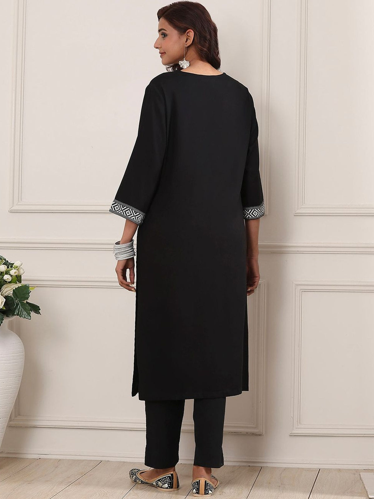Black cotton silk kurti with aabla work