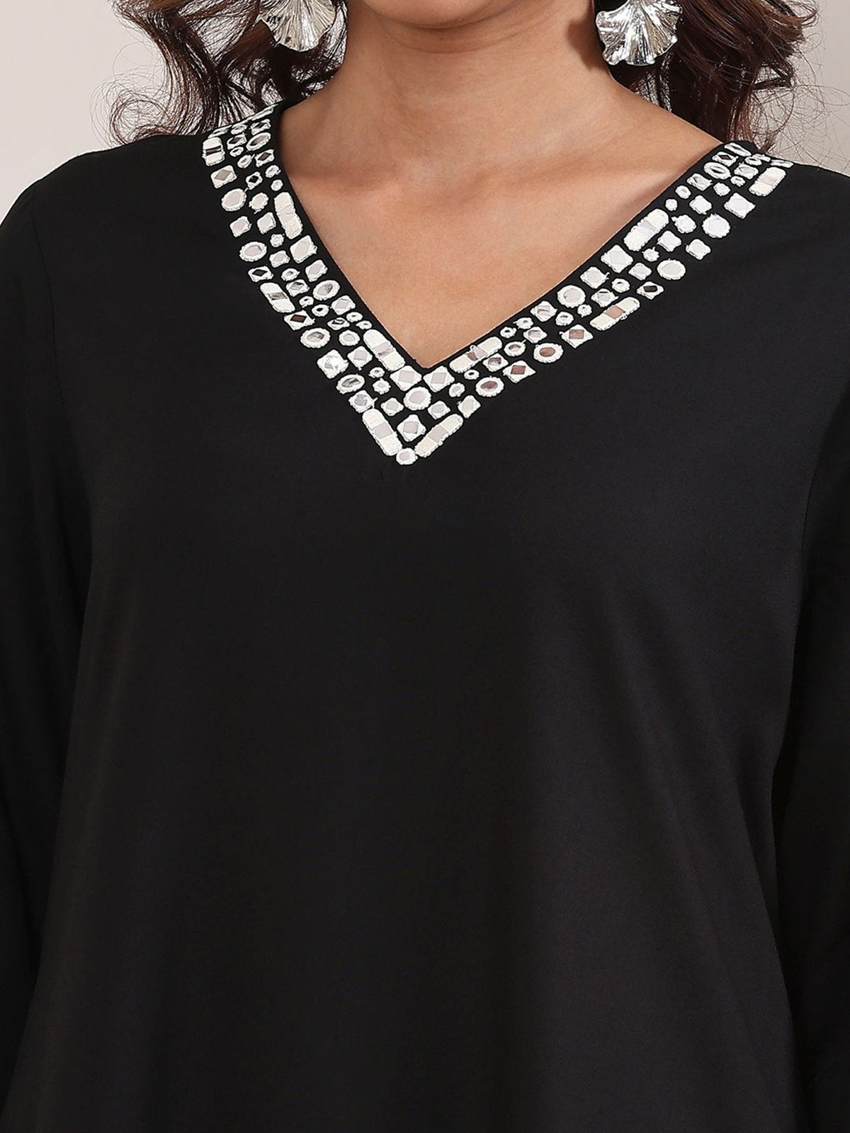 Black cotton silk kurti with aabla work