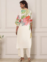 White printed elegant cotton silk kurti set