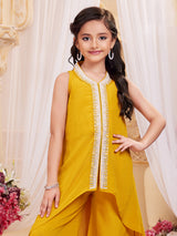 Mustard yellow silk mirror work palazzo suit