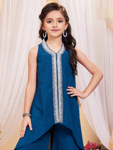 Royal blue silk designer mirror work palazzo suit
