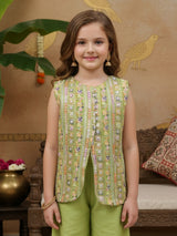Mehendi green silk aabla work palazzo suit