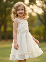 Cream cotton pearl and cowrie shell work frock