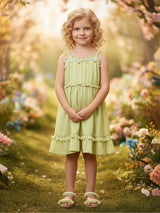Light green cotton frock with pearl cowrie detailing