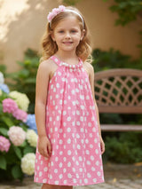 Light pink printed silk frock with pearl highlights