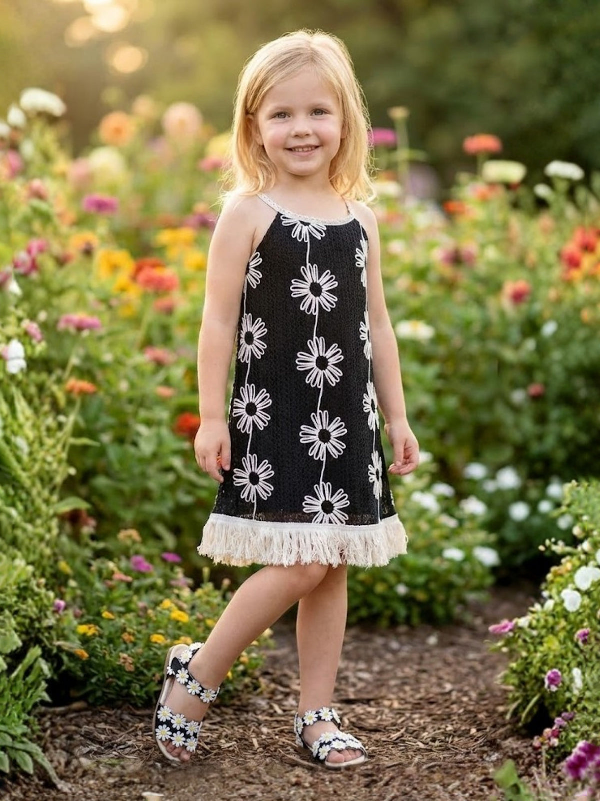 Black knitted frock with delicate thread work