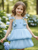 Mint blue designer organza festive girls frock