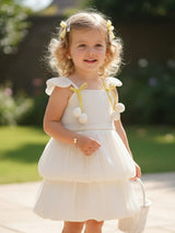 Cream designer organza square neck girls frock