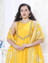 Yellow silk embellished kurti palazzo festive set