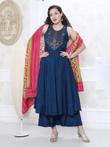 Royal blue silk heavily embellished palazzo set