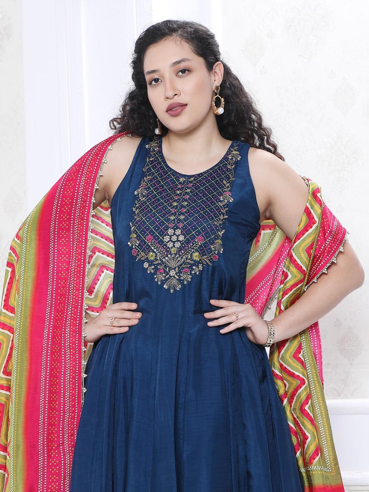 Royal blue silk heavily embellished palazzo set