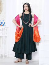 Bottle green silk embellished palazzo set