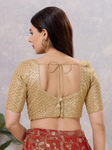 Gold silk sweetheart neck back open blouse