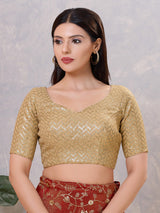 Gold silk sweetheart neck back open blouse