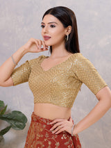 Gold silk sweetheart neck back open blouse