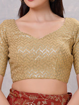 Gold silk sweetheart neck back open blouse