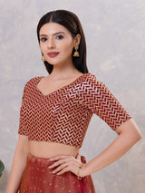 Maroon silk sequin work and sweetheart neck blouse