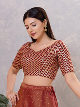 Maroon silk sequin work and sweetheart neck blouse