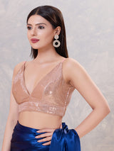 Rose pink sequin V neck sleeveless blouse
