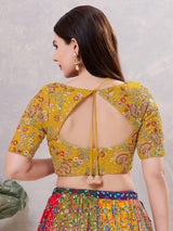 Mustard yellow silk embroidered work blouse