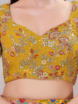 Mustard yellow silk embroidered work blouse