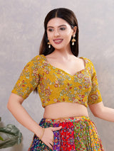 Mustard yellow silk embroidered work blouse