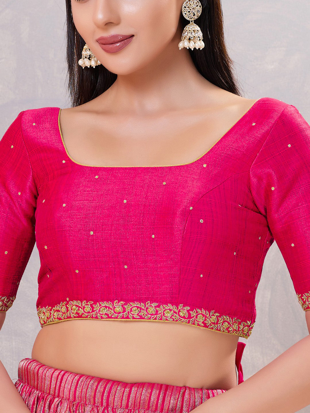 Dark pink silk zardosi and square neck blouse