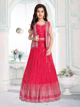 Rani pink georgette jacket lehenga choli for wedding wear