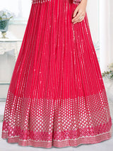 Rani pink georgette jacket lehenga choli for wedding wear