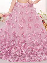Pink net designer patch work embellished lehenga choli
