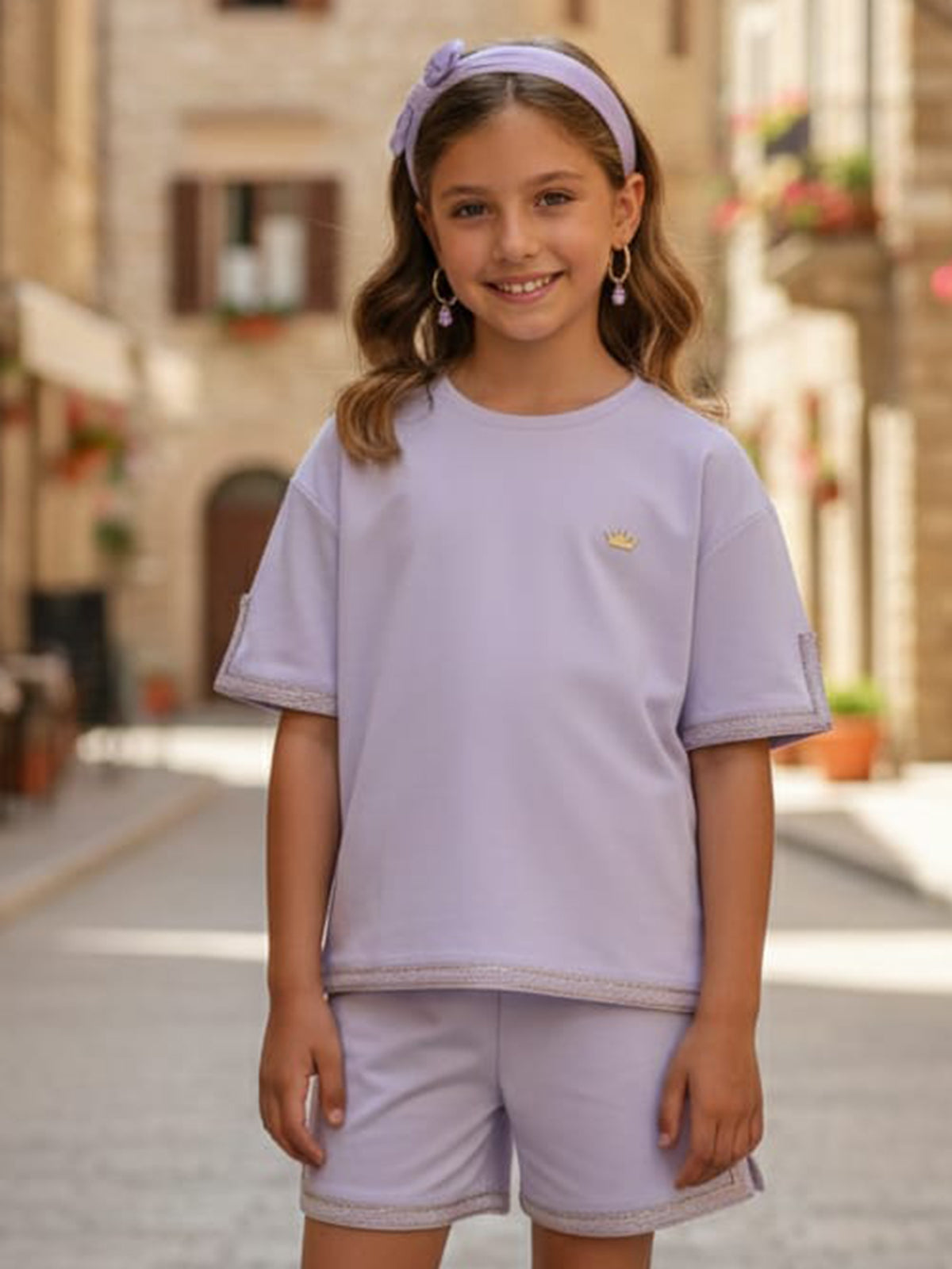 Lavender purple plain cotton lycra co ord set
