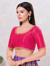 Deep pink silk resham and stone weaving blouse
