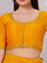 Mustard yellow silk resham and stone work blouse