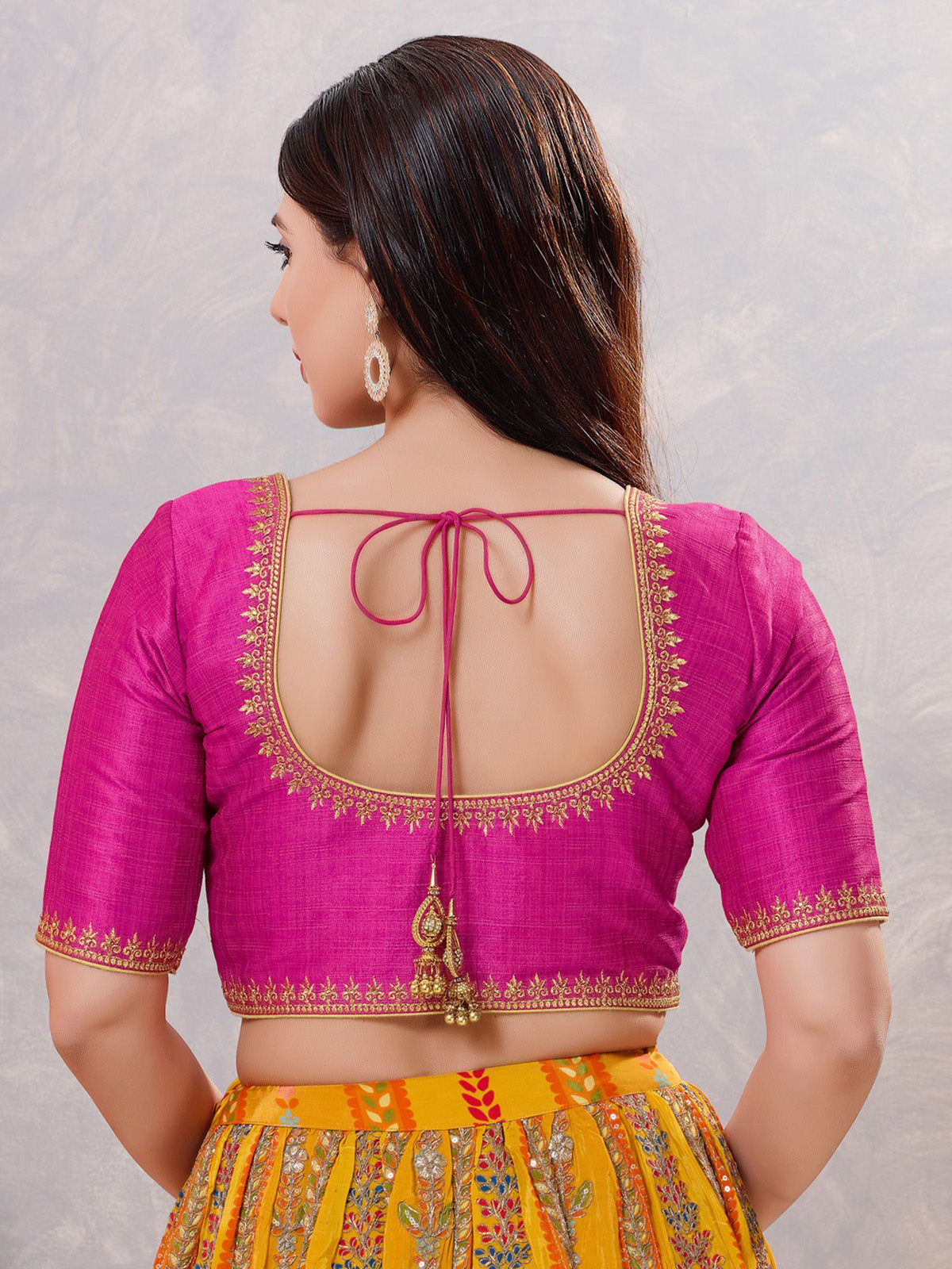 Magenta silk resham and stone work blouse