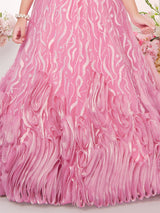 Pink net designer pearl patch work floor length gown