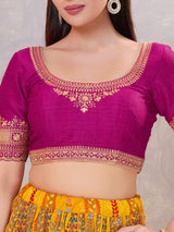 Purple silk embroidered work round neck blouse