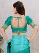 Rama green silk embellished back open blouse