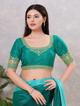 Rama green silk embellished back open blouse