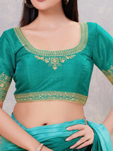 Rama green silk embellished back open blouse