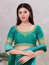 Rama green silk embellished back open blouse
